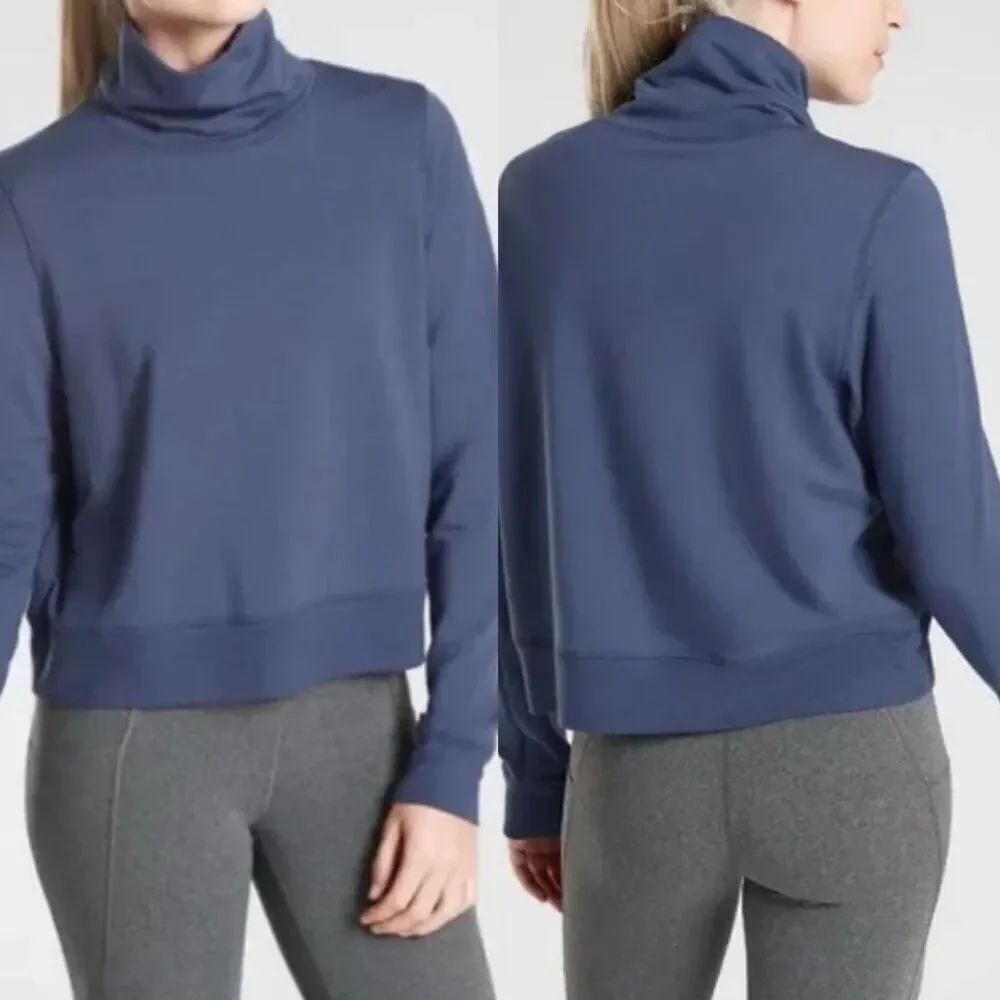 Athleta Nirvana Sweatshirt Pullover Cropped Funnel Neck top size large